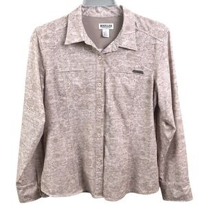 VTG Magellan Fitted Tan Geometric Patterned Western Long Sleeve‎ Shirt XL Womans